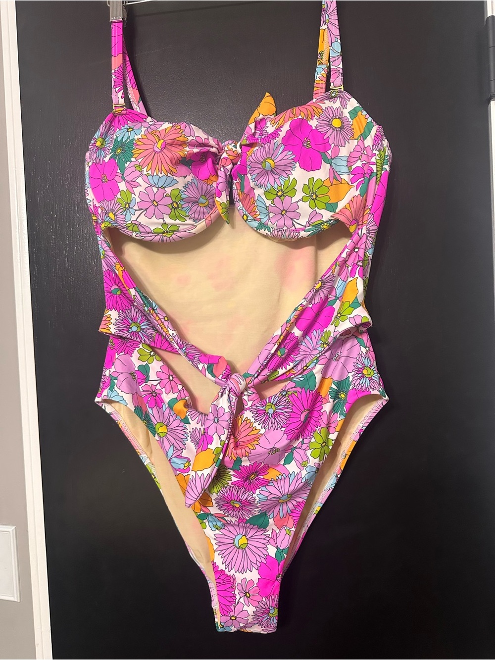 Swimsuits For All Floral Cutout One-Piece Swimsuit in Pink, Green, Yellow, Pur